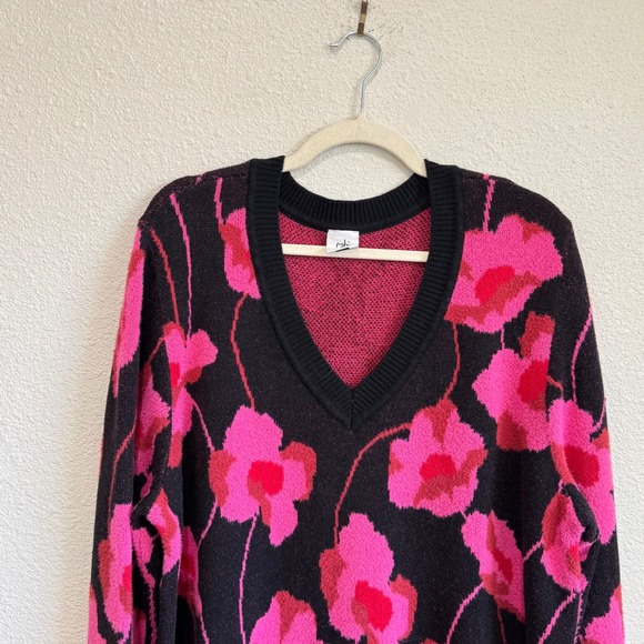 Cabi Women XL Rococo Floral V Neck Sweater Boho Preppy Bright Knit Soft - Picture 2 of 8